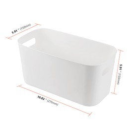 SEUNMUK 8 Pack 10" Long Bathroom Vanity Plastic Organizer Storage Bin Tote with Handles, White Plastic Storage Bins for Kitchen Pantry, Bathroom, Bedroom, Laundry, Vanity Room