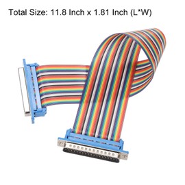 MECCANIXITY 2 Pcs IDC Rainbow Wire Flat Ribbon Cable DB37 Male to DB37 Female 11.8 Inch Length 2.54mm Pitch Breadboard Jumper Wires for Electronic Projects