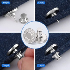 10 Pcs Buttons for Jeans,Adjustable Jean Button Pins,Pant Waist Tightener,No Sew and No Tools Instant Jean Button Pins for Pants, Simple Installation, Reusable and Adjustable(17mm) (Silver)