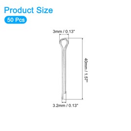 sourcing map 50Pcs 3.2mmx32mm Zinc-Plated Carbon Steel Cotter Pin, Split Pin Fastener Clips Split Cotter for Household Appliances, Sports Equipment, Car Mechanics Repair (White)