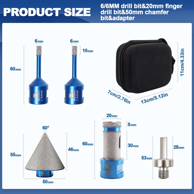 Diamond Tile Drill Bit Set - 6/6 mm Diamond Drill