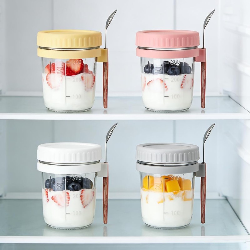 JBESUHI 4 Pack 16 Oz Glass Overnight Oats Containers with