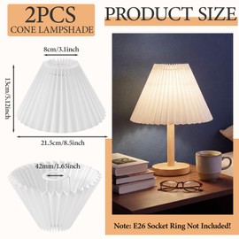 Teenyyou Small Pleated Lamp Shades Set of 2, 3.1" Top x 8.5" Bottom x 5.1" High Suitable for E26/E27, White Pleated Shade for Table, Floor, Bedside, Wall