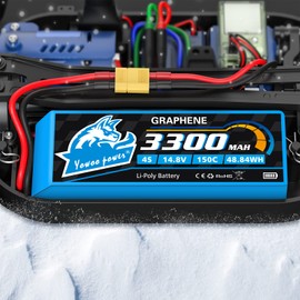 Yowoo 2 Packs 4S Lipo Battery 14.8V 3300mAh 150C Graphene Battery with XT60 Plug for Mikado Goblin Align 550 600 Series Helicopter RC Airplane Boat UAV Drone FPV Car Truck Boat (EC3/T/TR/Tamiya)