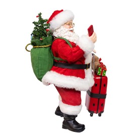Kurt Adler 10.5" Fabriché™ Santa with Red Luggage, 2-Piece Set