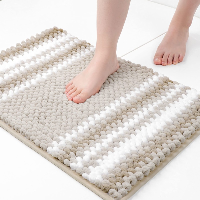 PiccoCasa Extra Soft Chenille Bath Mat 43 x 61cm, Bone