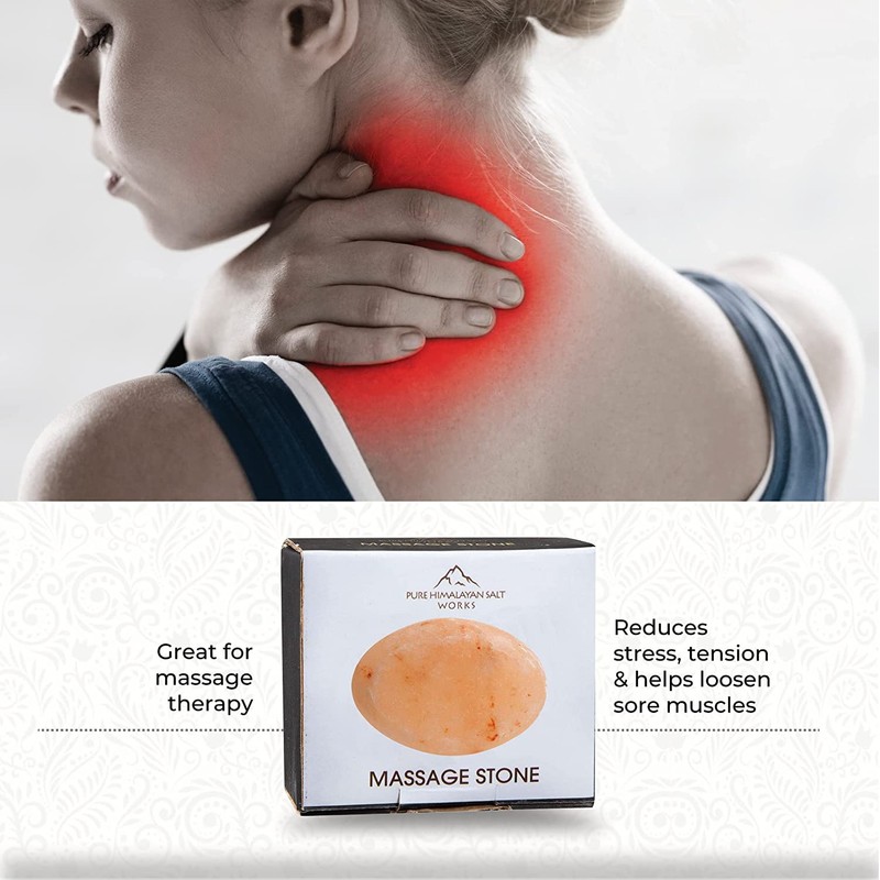 Pure Himalayan Salt Works Flat Oval Massage Stone, Pink Crystal