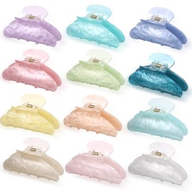 Yuxung 12 Pcs Large Acrylic Hair Claw Clips for Women Cute Non-slip Hold Jaw Clamps Bulk for Thick or Thin Hair French Barrettes Accessories
