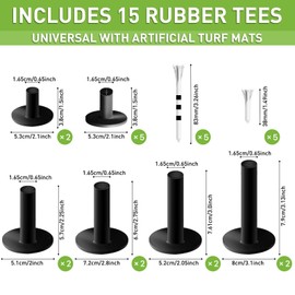 FINGER TEN Golf Rubber Tees Driving Range 3 Inch 1.5'' 2.25'' 2.75'' 3.13'' Tee Holder for Mat 1.5'' 2'' with Plastic Tees Indoor Outdoor Use (Black-25 Pcs)