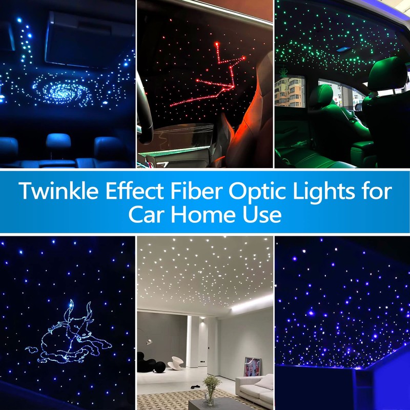 ATOKEE 16W Twinkle 450pcs Starlight Headliner Kit, 0.03in*9.8ft Fiber Optic