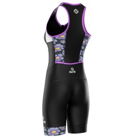 SLS3 Triathlon Suits Women - One Piece Tri Suit Women with Comfortable and Durable FRT Fabric - No Shelf Bra (Graphite/Lavender Flowers, Small)