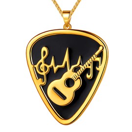 beautlace Guitar Pick Necklace 18K Gold Plated Guitar with Music Note Pendant Jewelry for Music Lover Men and Women KP0157Y