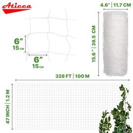 Plastic Trellis Netting 47" x 328 ft Heavy Duty Plant Support Netting White - 6 Inch Garden Trellis on Roll - Mesh for Growing Vine Climbing Plants, Flowers, Peas, and Cucumber