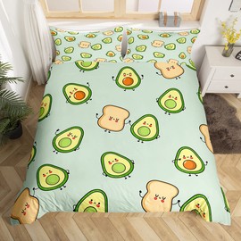 Homewish Kids Avocado Bedding Set Kawaii Fruit Duvet Cover For Girls Boys Women Children Bedroom Decor Cartoon Avocado Bedding Set Cute Bed Set Soft Microfiber With 1 Pillow Case Zipper Green Single