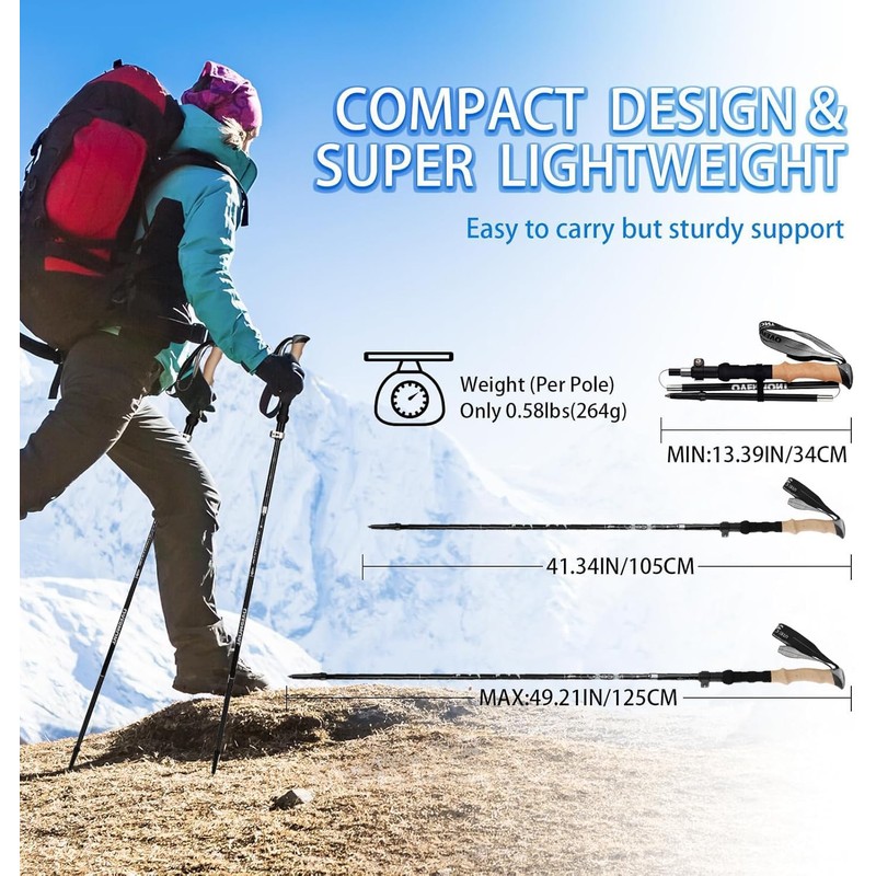 Dsocool Collapsible Trekking Poles - Lightweight Folding Hiking Poles for