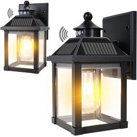 UOOIUMOY 2 Pack Solar Wall Lights Outdoor, Dusk to Dawn LED Porch Lights Fixture, Motion Sensor Solar Sconce Waterproof with 3 Modes Wall Mounted for Garage Patio Front Door Backyard 6.7"x6.7"x11.7"