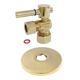 Kingston Brass CC54402DLK 5/8-Inch X 1/2-Inch OD Comp Quarter-Turn Angle Stop Valve with Flange, Polished Brass