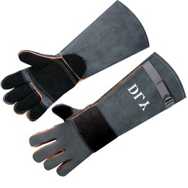 Bite Proof Double Leather Gloves - Cat Scratch Trips to Vet BBQ Gloves Bird Handling Falconry Dogs Snake Bite23.6 Inches Black