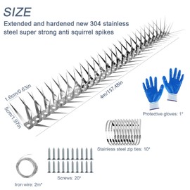 Bird Spikes,158 inch Stainless Steel Bird Deterrent Spikes,Raccoon and Snake Deterrent,Squirrel Baffles for Bird Feeders,Pigeon Spikes for Outside,Anti climb spikes Garden Fences and Fruit Trees