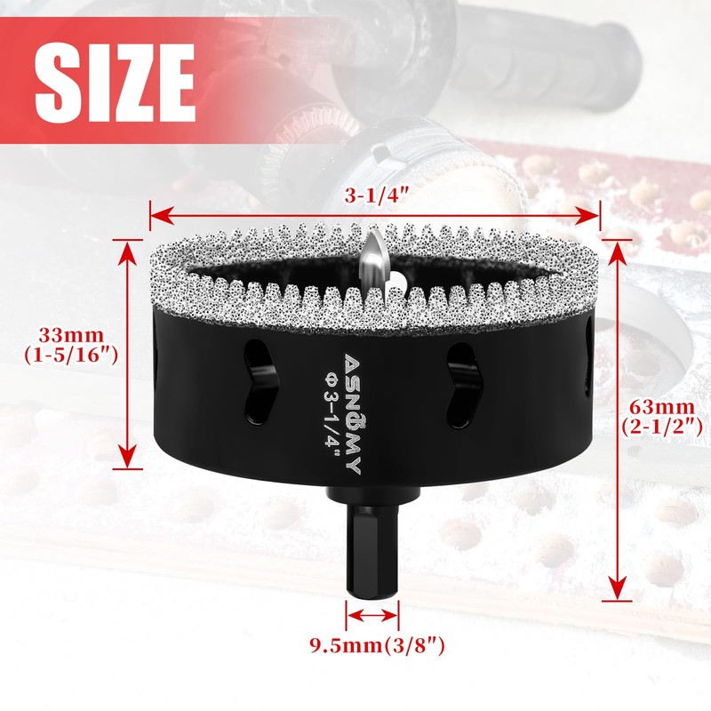 3-1/4 Inch Diamond Hole Saw with Pilot Drill Bit, 3-1/4"