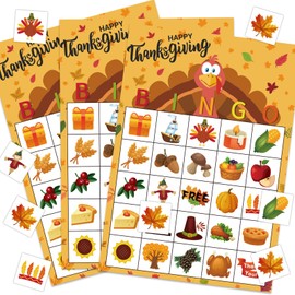 MISS FANTASY Thanksgiving Games Thanksgiving Bingo Game for Kids 24 Players Bingo Cards for Family Toddlers Activities Kids Classroom Party