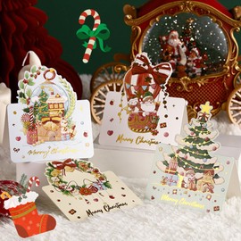 6 PCS Christmas Card Set, 3D Popup Greeting cards, Santa tree Fireplace, Pop up Merry Christmas Cards Kit, Ideal Gifts for Women Girls, Thank You Card for Family Members