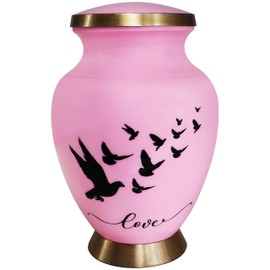 NANIURN Cremation Urns for Human Ashes Adult Female and Male, Funeral Urn for Ashes for Women & Men, Love Models Decorative, Flying Bird Urns, Pink and Gold - Large Full Size