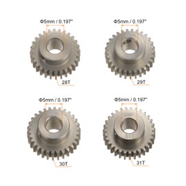 sourcing map 48P 7075 Aluminum Pinion Motor Gear Set 4pcs 28T 29T 30T 31T Fit 5mm RC Motor Shaft 48 Pitch Gears for RC Car, with Hex Key