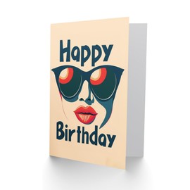 Artery8 Birthday Card Retro Classic Woman in Shades Summer For Him Her Man Woman Greeting Card