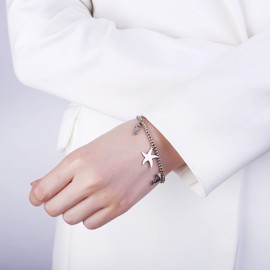 Ouran Women's Stretch Bead Bracelet Stainless Steel Pearl Bracelet with Crystal Cord Elastic Beads Bracelet Gift for Friends, Crystal, Crystal