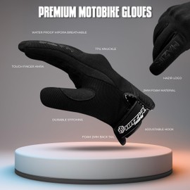 Winter Motorcycle Gloves Men Waterproof Touchscreen Windproof with Hipora Waterproof Membrane and Thermal Lining (X-Large)