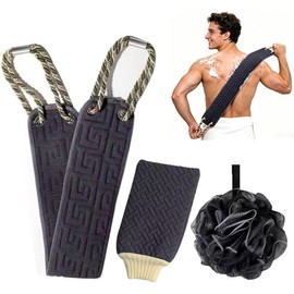 Set de 3 Piezas para Baño: Esponja de Baño, Cepillo de Espalda y Guante Exfoliante, Kit de Limpieza Corporal para Exfoliación Profunda y Eliminar Células Muertas