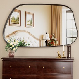Irregular Wall Mirror 55"x28" Bathroom Mirror Asymmetrical Mirror Artistic Mirror Decorative for Living Room Bedroom Bathroom Hallway Entryway, Black
