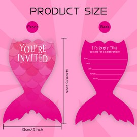 Dinggaogao Mermaid Birthday Invitations for Birthday Party,4x5.7 Inch Double-Sided Invite Cards with 20 Envelopes, Birthday Party Decoration (20 invitations + 20 Envelopes)