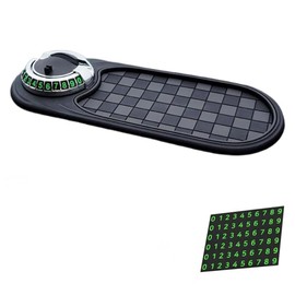 Multifunction Car Anti-Slip Mat，Car Anti Slip Mat Phone Holder，Rotatable Anti Skid Car Dashboard Pad with Temporary Parking Number,Large Pad for Sunglasses Keys(Black Silver)