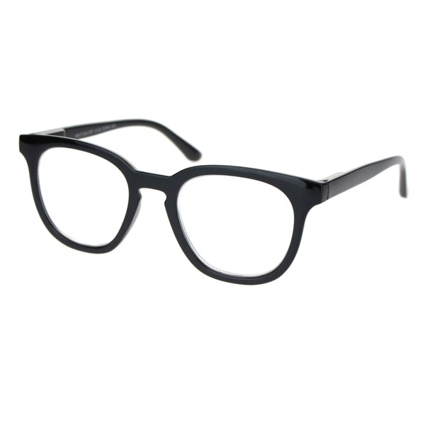 PASTL Magnified Reading Glasses Readers Square Horn Rim Spring Hinge Black +1.5