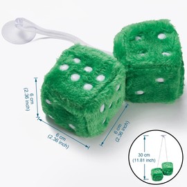 JSCARLIFE Fuzzy Plush Dice 2.95”, Retro Square Plush Hanging Mirror Fuzzy Dices for Car Interior Ornament Decoration (Green)