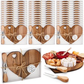 Patelai 36 Set Bridal Shower Favor Heart Cheese Board Cheese Knives Wood Mini Charcuterie Board Thank You Gift Box for Guest Bridal Baby Shower Prize Wedding Birthday Valentines Day (Acacia Color)