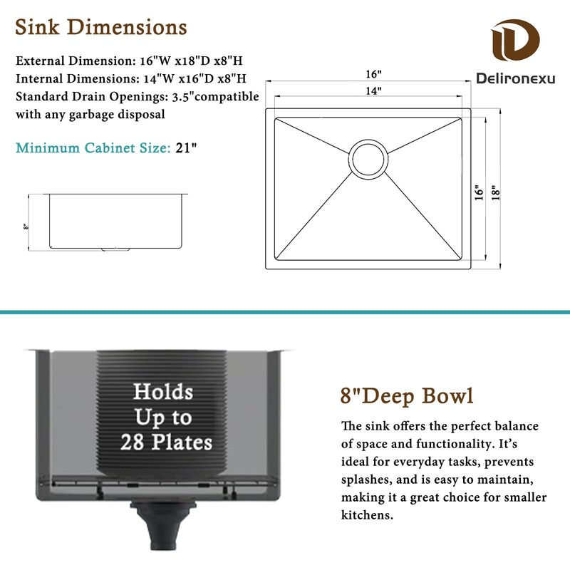 16 Inch Bar Sink Undermount, Delironexu 16x18 Small Bar Sink,