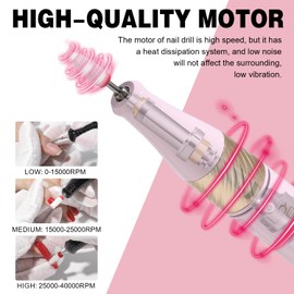 YOKE FELLOW Nail Drill Machine - 40000 RPM Electric Nail File Nail Drills for Acrylic Nails Professional with 12 Drill Bits Manicure Pedicure Polishing Nail Drill for Home Use