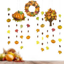 Cheerland 6 pcs Fall Pumpkin Leaf Garlands Thanksgiving Decor Autumn Birthday Banner Maple Leaves Hanging Garland Streamer Backdrop Wedding Bridal Baby Shower Party Fall Party Decoration Supplies