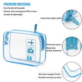 MODENGKONGJIAN TSA Approved Toiletry Bag, 3 Pcs Clear Toiletries Bags Quart Size Travel Makeup Cosmetic Bag for Women Men, Carry on Airport Airline Compliant Bag (Blue)