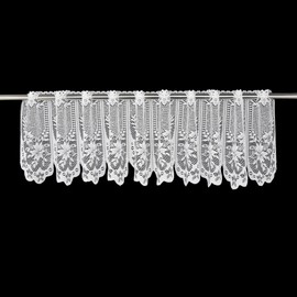 Molaxhome White Short Lace Cafe Valance,Semi Sheer Window Decor for Kitchen Cafe Dinning Bath Room (White-05, 160 x 30 cm)