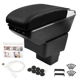 GSTP Center Console Armrest Compatible with Toyota Yaris iA Sedan 2017 2018 with 7 USB Port Cup Holder Double Layer Organizer Storage Box (All Black)
