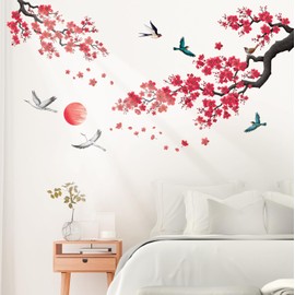 DECOWALL SG2-2406 Ink-and-wash painting of flowers Wall Stickers Decals Kids Japanese Décor Asian Room Home Art Peel and Stick Bathroom Cherry Blossom Bedroom Oriental Tree Floral Removable
