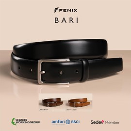 Fenix Men's Adjustable Leather Belt Size 85-110 cm, Leather Belt Men with Buckle, 30 mm Wide, Cowhide Belt, jet black