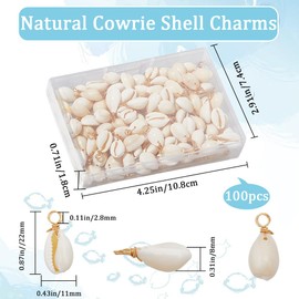 Beebeecraft 1 Box of 100 Natural Cowry Shell Charms Beach Shell Charms for Summer Jewellery Making DIY Crafts, cowrie shell
