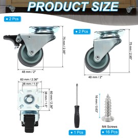 PATIKIL 2" Swivel Caster with 2 Locking Brakes, Double TPR Wheel 360° Plate Furniture Wheels Up to 364 Lbs for Cabinet Bookshelves (2 with Brake & 2 Without)