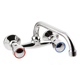 Wall Mounted Chrome Washbasin Sink Mixer Tap Round Headed 20cm C-Type Spout