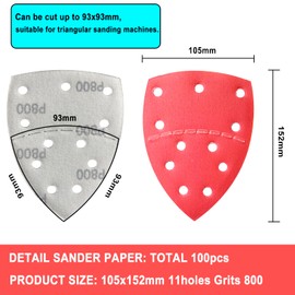 Wanmutrun Mouse Detail Sander Sandpaper Hook&Loop 100pcs 11Holes Grits800 for Mouse Sanding Sheets